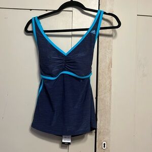 Adidas swim top Navy Blue turquoise NWT Medium Juniors